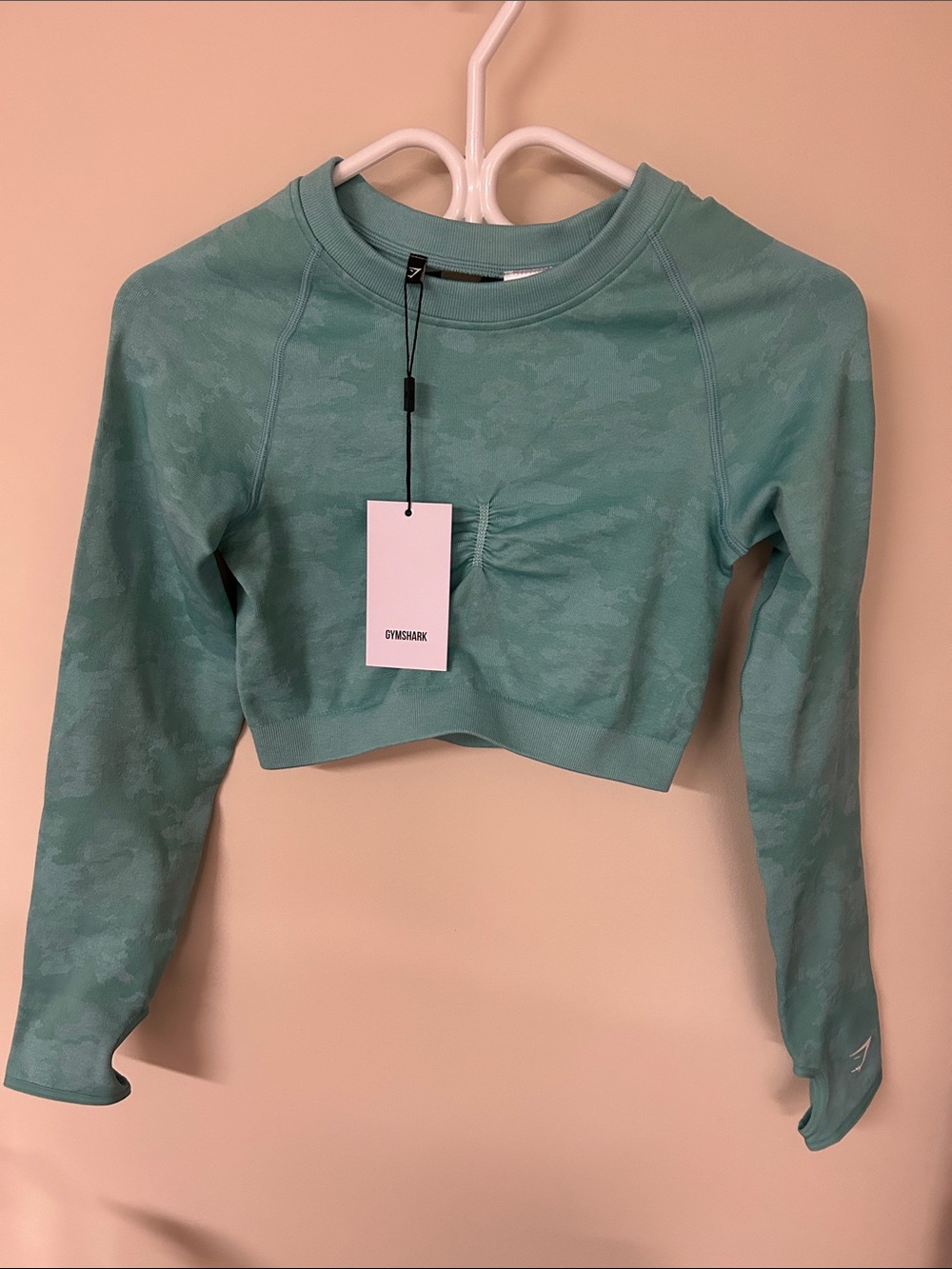 Gymshark Teal Ruched Long-Sleeve Cropped Top